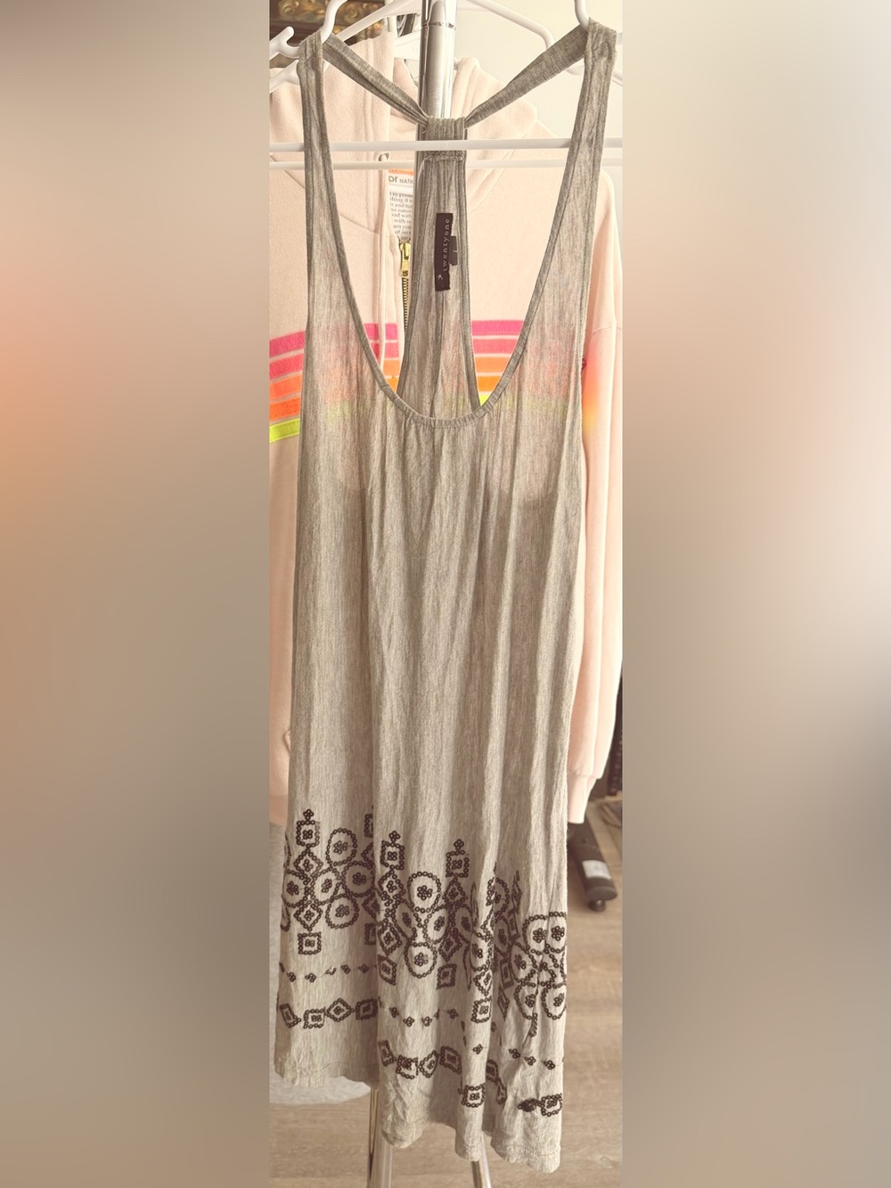 TwentyOne Women’s Grey Embroidered Sleeveless Tank Dress